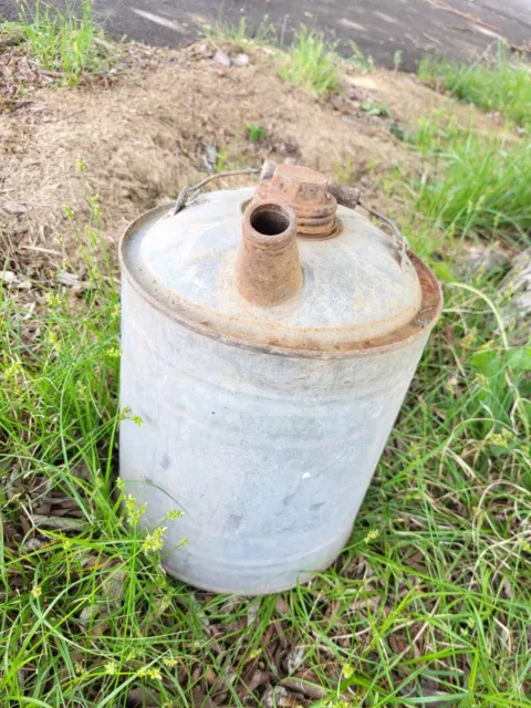 Vintage Galvanized Tin Gas Can Without Cap