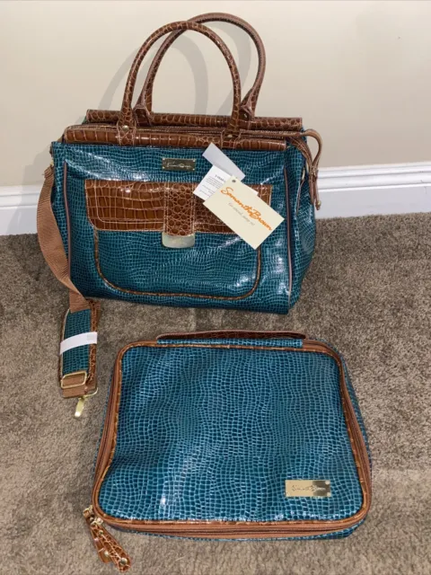 Samantha Brown Croco Embossed Carry On Travel Bag Tote Laptop Bag Turquoise New