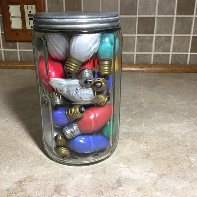 Vintage Glass Paneled Embossed COFFEE Hoosier Canister Jar w/ Vintage Bulbs