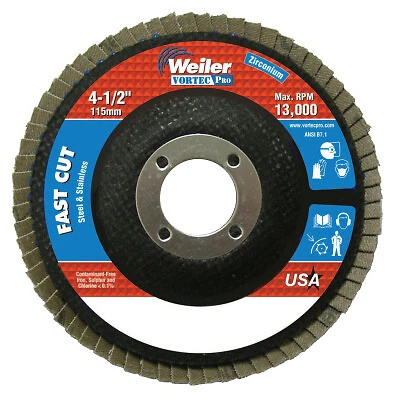 Vortec Pro Abrasive Flap Discs,4.5", 36 Grit, 7/8 Arbor, 13,000 Rpm, Phenolic