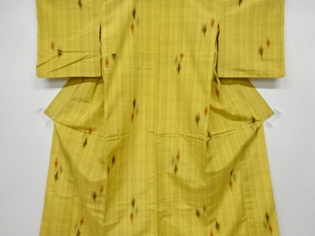 6571308: Japanese Kimono / Antique Hitoe Kimono / Tsumugi / Woven Grid