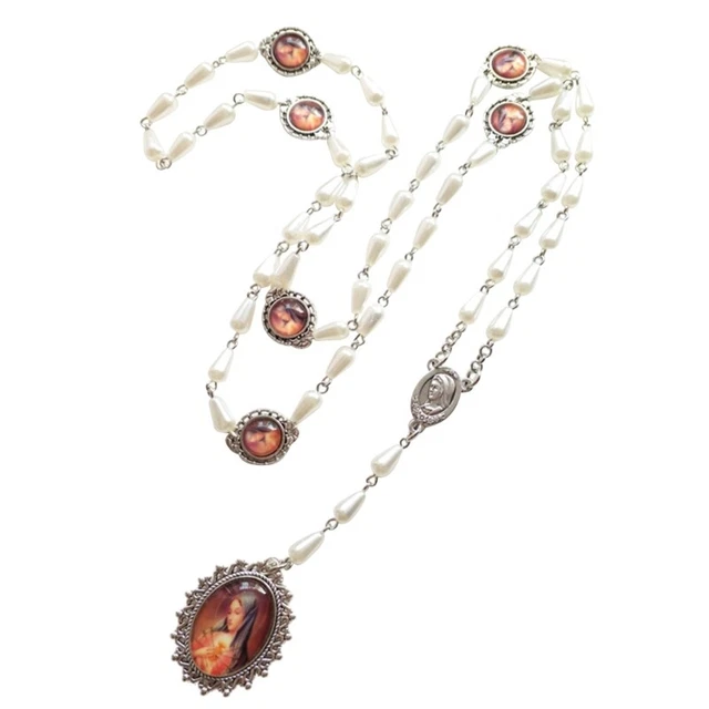 Rosaries Catholic Gift with Long White Prayer Bead Catolic Jewelry Present