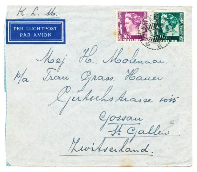 Dutch East Indies Nederlands Indië # 198, 199 Airmail Cover To Switzerland (1939