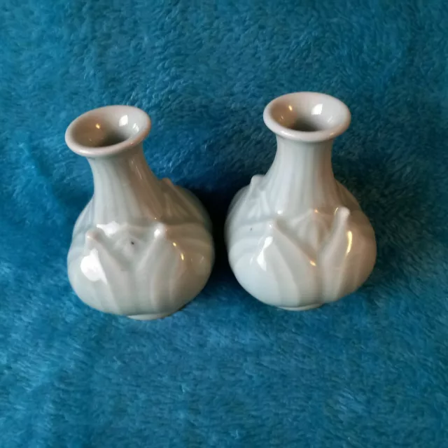 Pair of Chinese Porcelain Ceramic Longquan Celadon Glaze Artichoke Vases