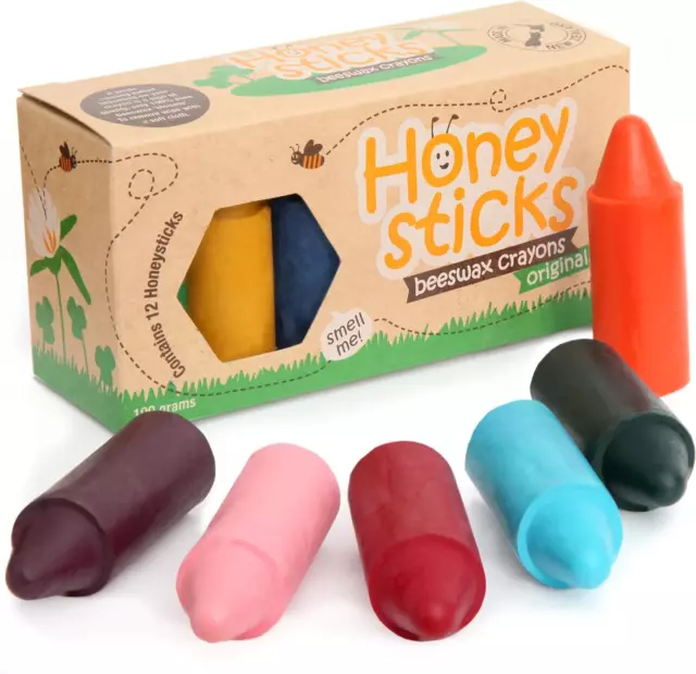 Honeysticks 100% Pure Beeswax Crayons (12 Pack) - Non Toxic Crayons Made with Fo