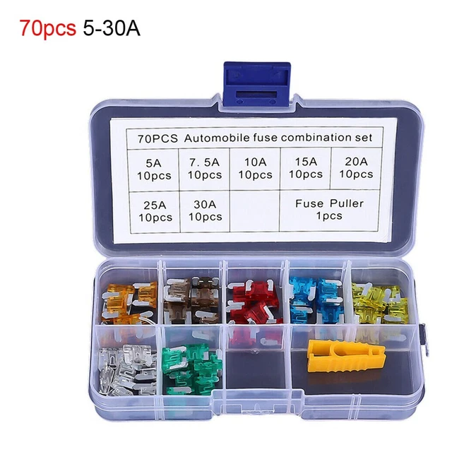 70PCS / Boite Fusibles Voiture Insert 5-30A Mini Jambe Courte Type Mixte Pince D