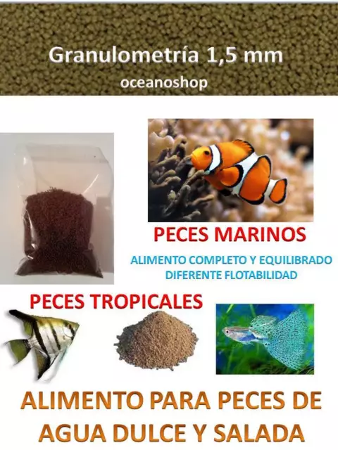 COMIDA granulo 1,5mm PECES TROPICALES Y ACUARIO MARINO alimento tropical salada