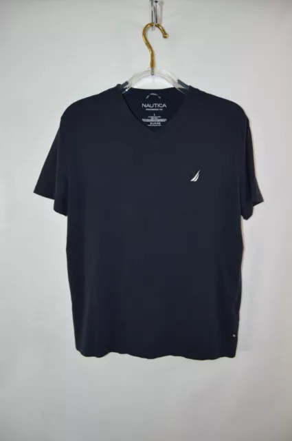 Nautica Mens Premium Cotton V-Neck T-Shirt SZ Large Navy Blue