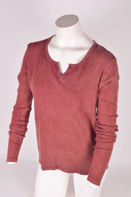 NWT WOMENS VOLCOM LIVED IN RIB HENLEY $35 S crimson L/S split neck shirt