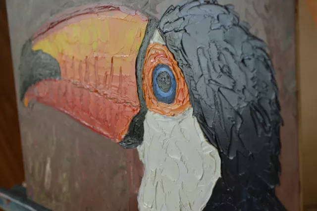 Pintura al óleo de tucán Pintura al óleo de pájaro original Pintura al óleo... 3