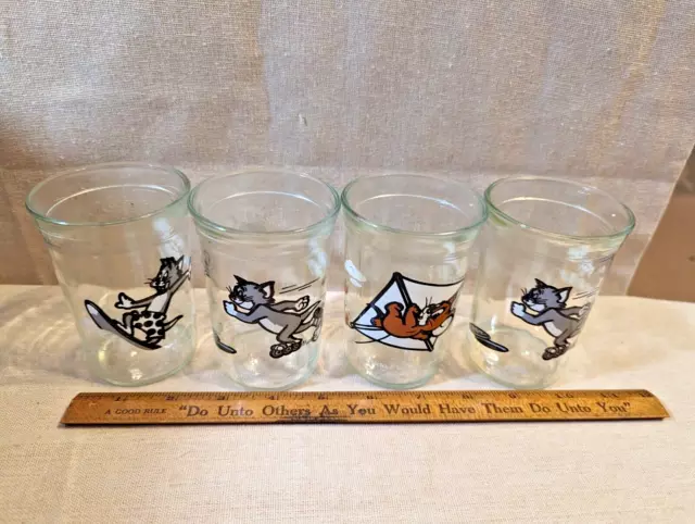Lot Of 4 Vintage Welch's Tom and Jerry Jelly Jars 1990 Peanut Butter