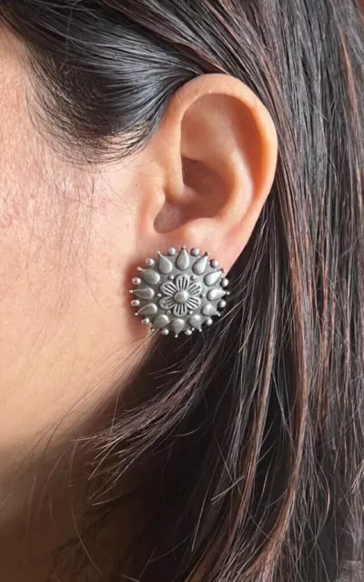 Boucles d'oreilles en plaqué argent oxydé pour femmes, bijoux indiens,...