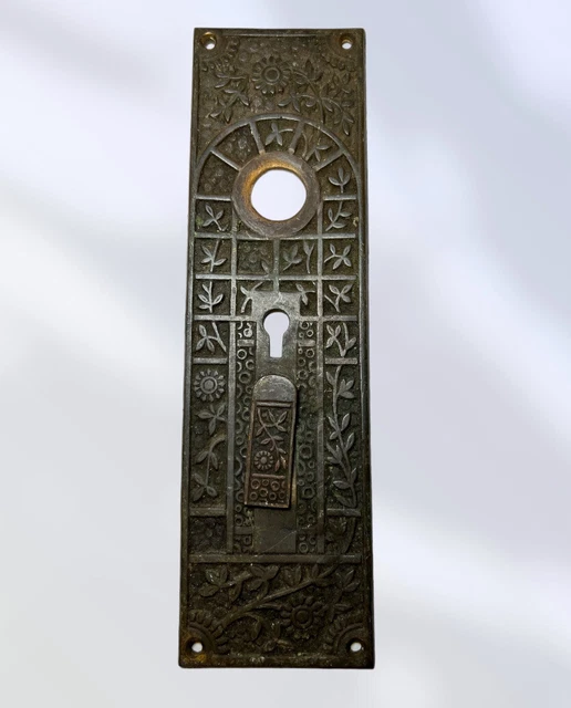 Antique 8.75” Eastlake Brass Victorian Door Knob Back Plate Entry + Key Cover