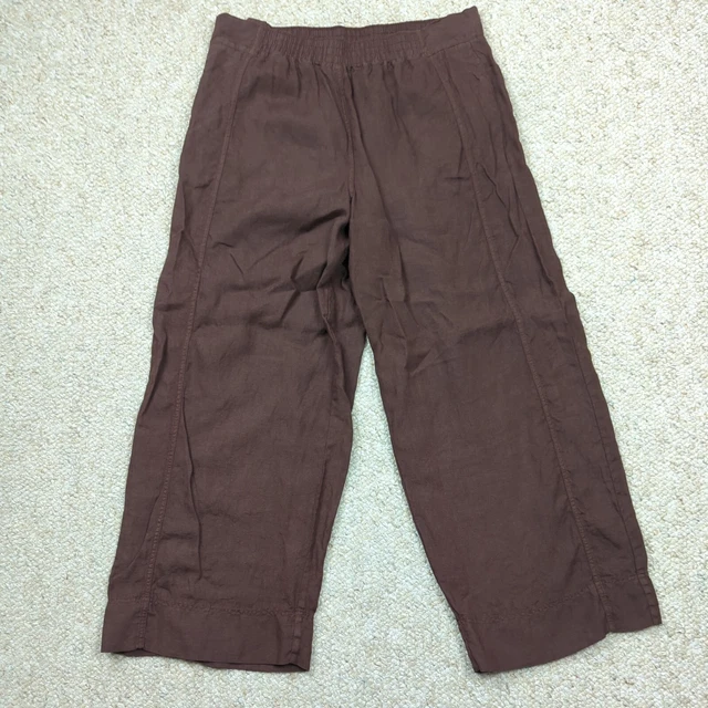 Poetry Wide Leg Linen Pants Women 14 Brown Elastic Waist Flowy High Rise Trouser