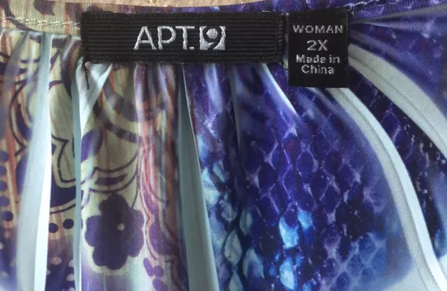 Apt 9 Womens Top 2X Tunic Short Sleeve Purple Print Paisley Crochet Studded 3