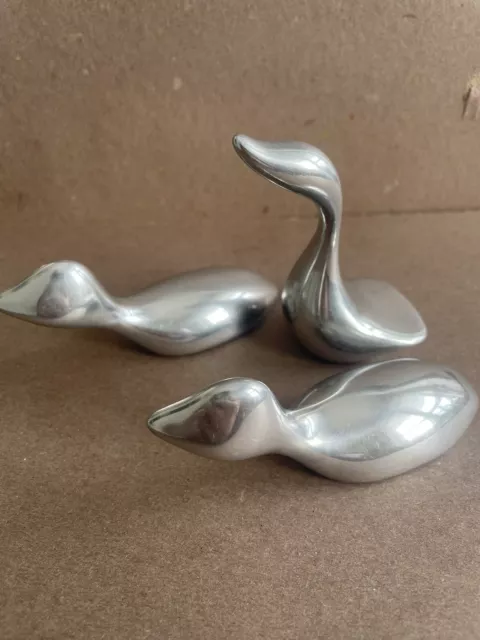 SET of THREE HOSELTON  SIGNED & NUMBERED  DUCK and GOOSE ALUMINUM SCULPTURES