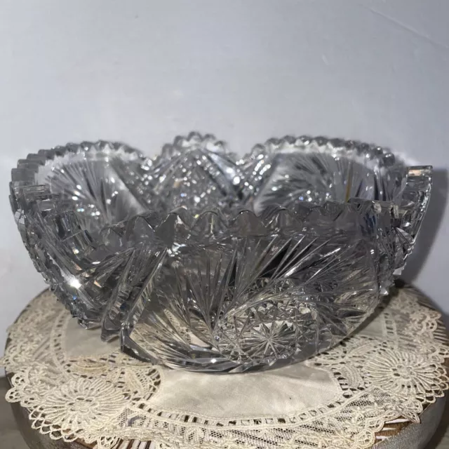 Vintage Antique American Brilliant Period ABP Cut Crystal Glass Sawtooth Bowl 8”
