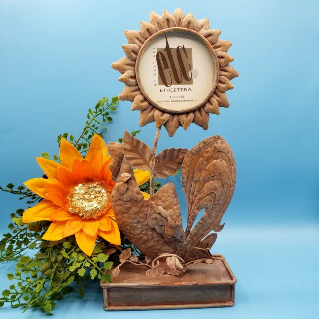 Sunflower Rooster French Country Metal Art Picture Frame Rustic Primitive v2