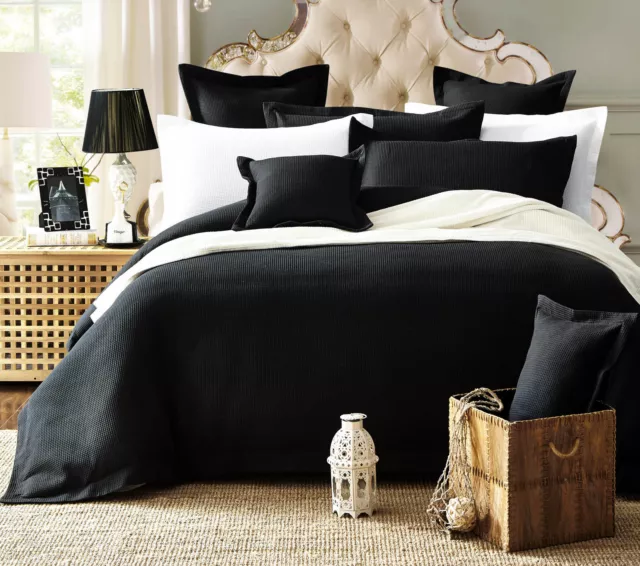 New 100% Cotton 5pcs Waffle Weave Quilt/Doona/Duvet Cover Set Black Colour S-SK