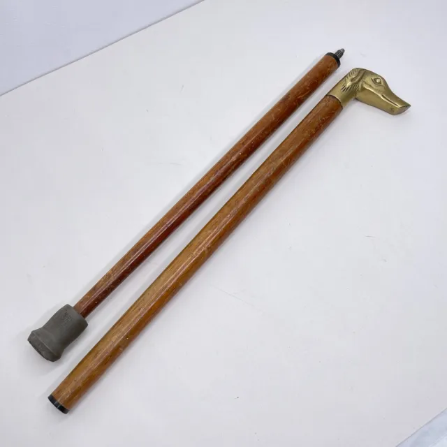 Vintage Wooden Walking Stick Cane With Brass Dog Head Handle Easy Storage 91 Cm