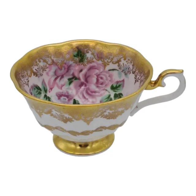 Royal Albert Portrait Series Teacup Tea Cup Wide Mouth Pink Roses Gold Gilt Vgc