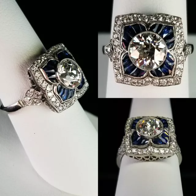 2.41 Carat Round Cut Lab-Created Diamond Filigree Flower Style Old Vintage Rings