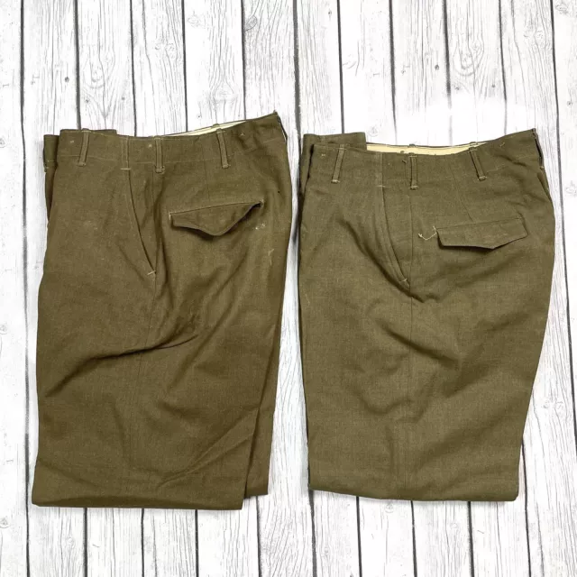 Lot of 2 WW2 Uniform Dress Pants Trousers Army US Button Fly Military Wool 34x35