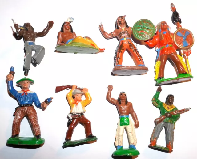 Indianer Cowboy DDR Wildwest Gummi 8 Figuren Spielzeug