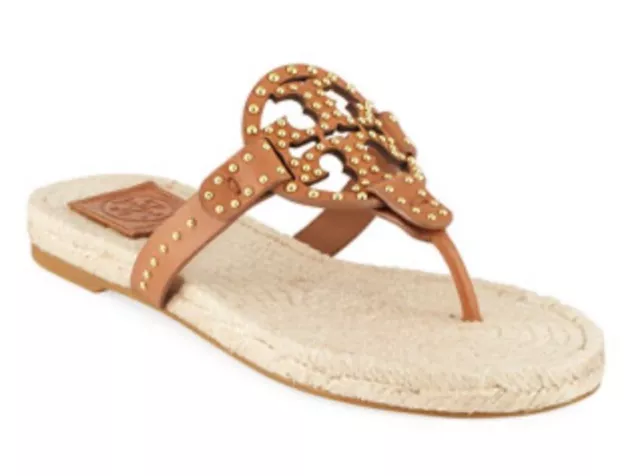 Tory Burch Miller Studded Espadrilles Calf Leather Sandals NIB FABULOUS!