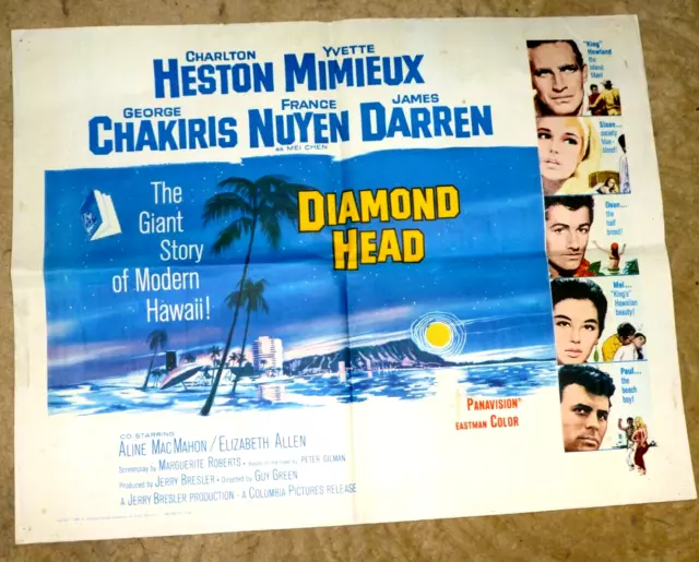 Vintage Movie Poster The Story Of Modern Hawaii Charlton Heston Diamond Head 62'