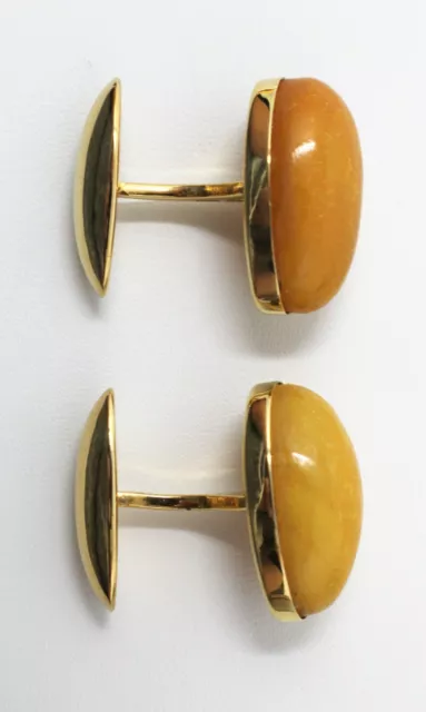 9 kt Yellow Gold Pair of Oval Shaped Cabochon AMBER Cuff Links Cufflinks A7604 3
