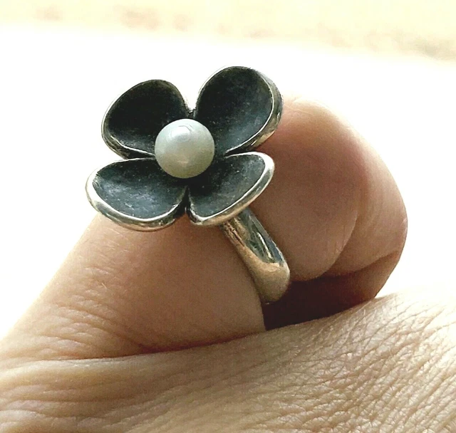 JAMES AVERY RETIRED Pearl Flower Ring RARE! Sterling Silver with JA Box