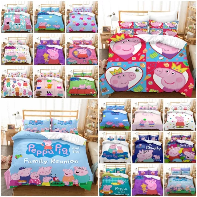 Peppa Pig Duvet Quilt Cover Pillowcase Single Double Queen Bedding Set Kids Gift