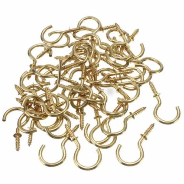 20Pcs/set 1/2 Inches Brass Plated Cup Hooks Shouldered Screw Hanging Hat Coat Pe