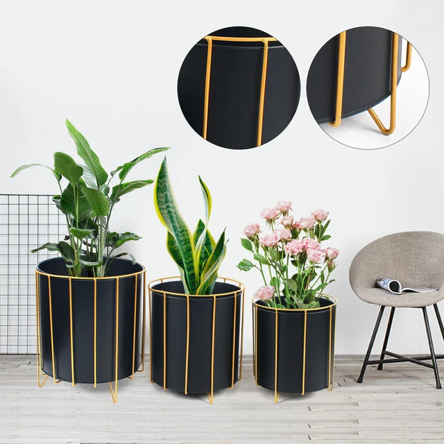 3pcs Modern Metal Plant Display Stand Flower Basket Shelf Holder Black USA