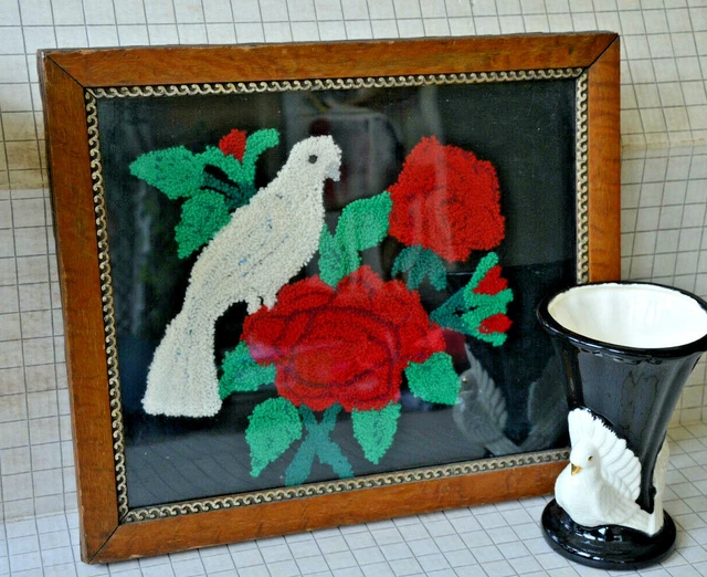 Paloma gótica bordada de luto terciopelo negro enmarcado victoriano antiguo vintage