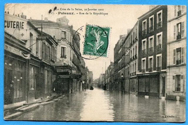 CPA: La Crue de la Seine - January 30, 1910 - Puteaux - Rue de la République