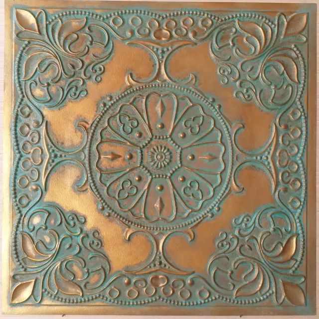 Vintage ceiling tiles faux tin  green gold decor wall panels PL71 10pcs/lot