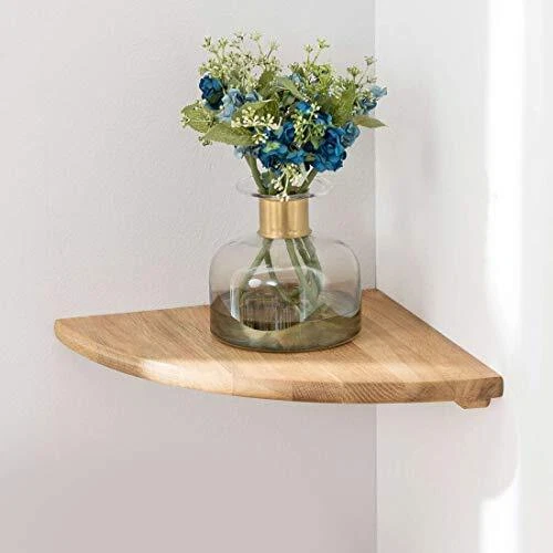 CORNER SHELF 7INCH Solid Oak Wood Floating Corner Shelf Wall Mount