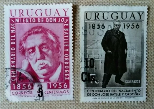 Uruguay Stamps 1957 SG1071-72 Surcharge,5,10 Pres Jose Batlle Ordonez