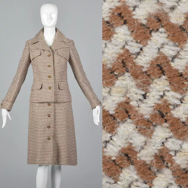 M Vintage 1970s 70s Couture Boutique Via Veneto Skirt Suit Tweed Separates Mod