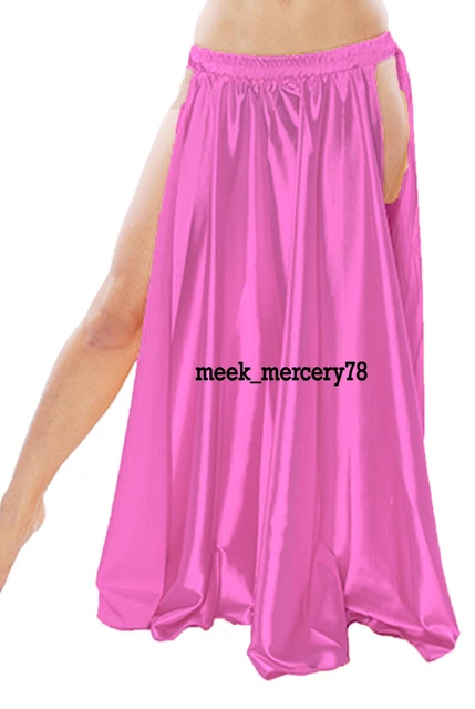 Ventre Danse Femme Décontracté Haut Jupe Fendue Satin Rose A Ligne Panneau S1
