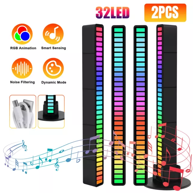 2pcs RGB LED Car Atmosphere Strip Light Bar USB Music Sound Control Rhythm Lamp