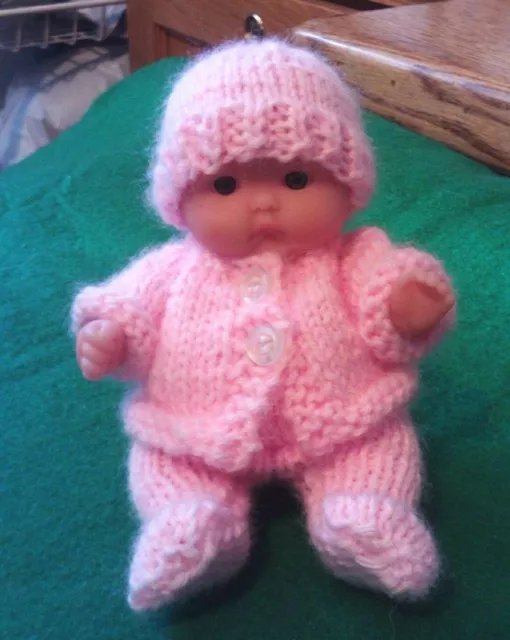 Sweet Precious Miniature 5" BABY DOLL with Pink Crochet Winter Outfit
