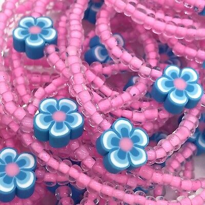 Light Blue Flower Beaded Stretch Bracelets Lot of 36 Kid Size USA Handmade