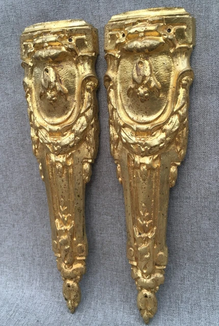 Antique pair of french furniture ornaments 19th century gilded bronze