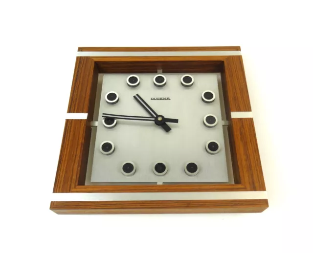 Stunning Original Mid Century 60S Teak & Steel Vintage Wall Clock By Dugena