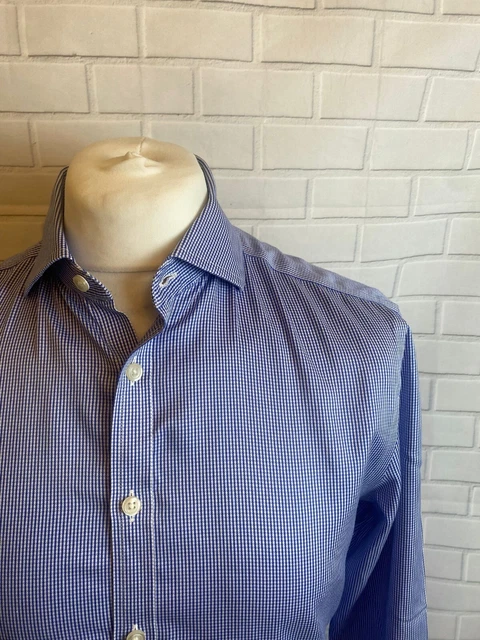 Camicia Charles Tyrwhitt blu 16"" - 34"" super slim aderente NON FERRO polsino con bottoni