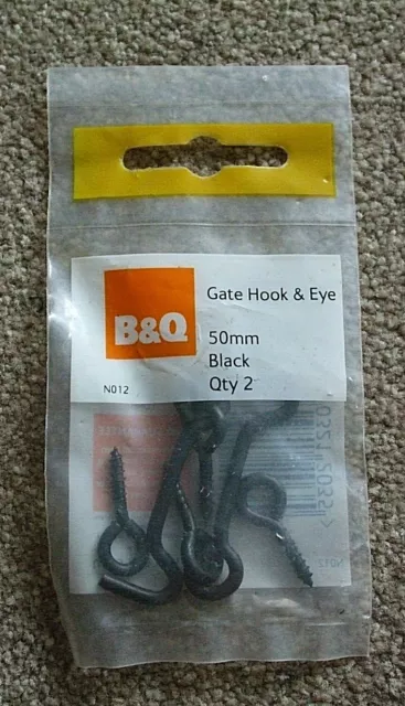 B&Q 2 X BLACK METAL GATE HOOK & EYE. 50mm
