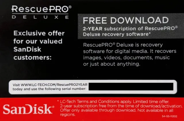 SanDisk RescuePRO Deluxe (SD Card) – Seriennummer für 2-Jahresabo